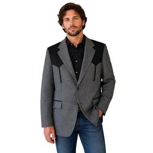 Circle S Western Sport Coat Blazer Gray Black Yoke Arrowhead Pockets Mens 46R